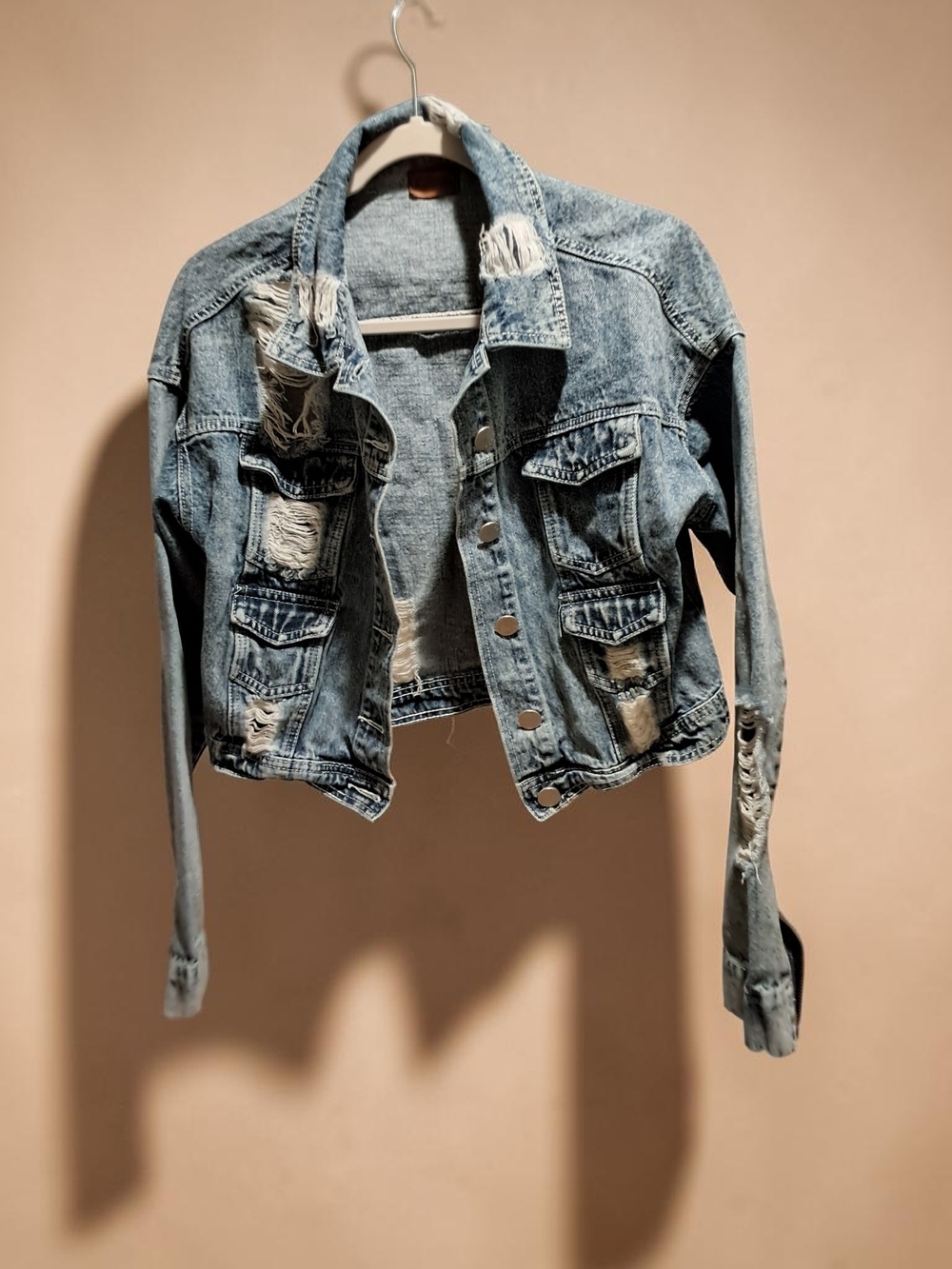POL Light Blue Distressed Cropped Jean Jacket